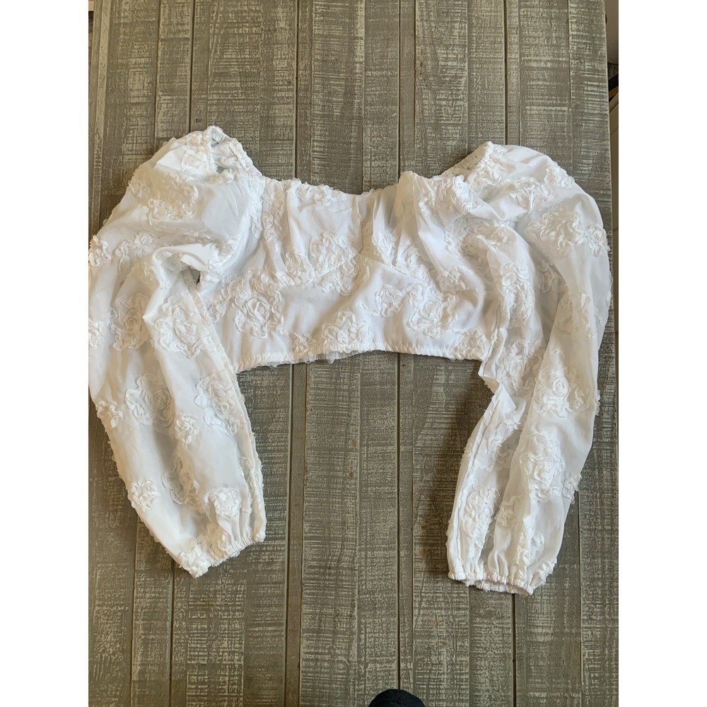 Shein White Chiffon Crop Corset Top Size Large‎ Milkmaid Balloon Long Sleeve